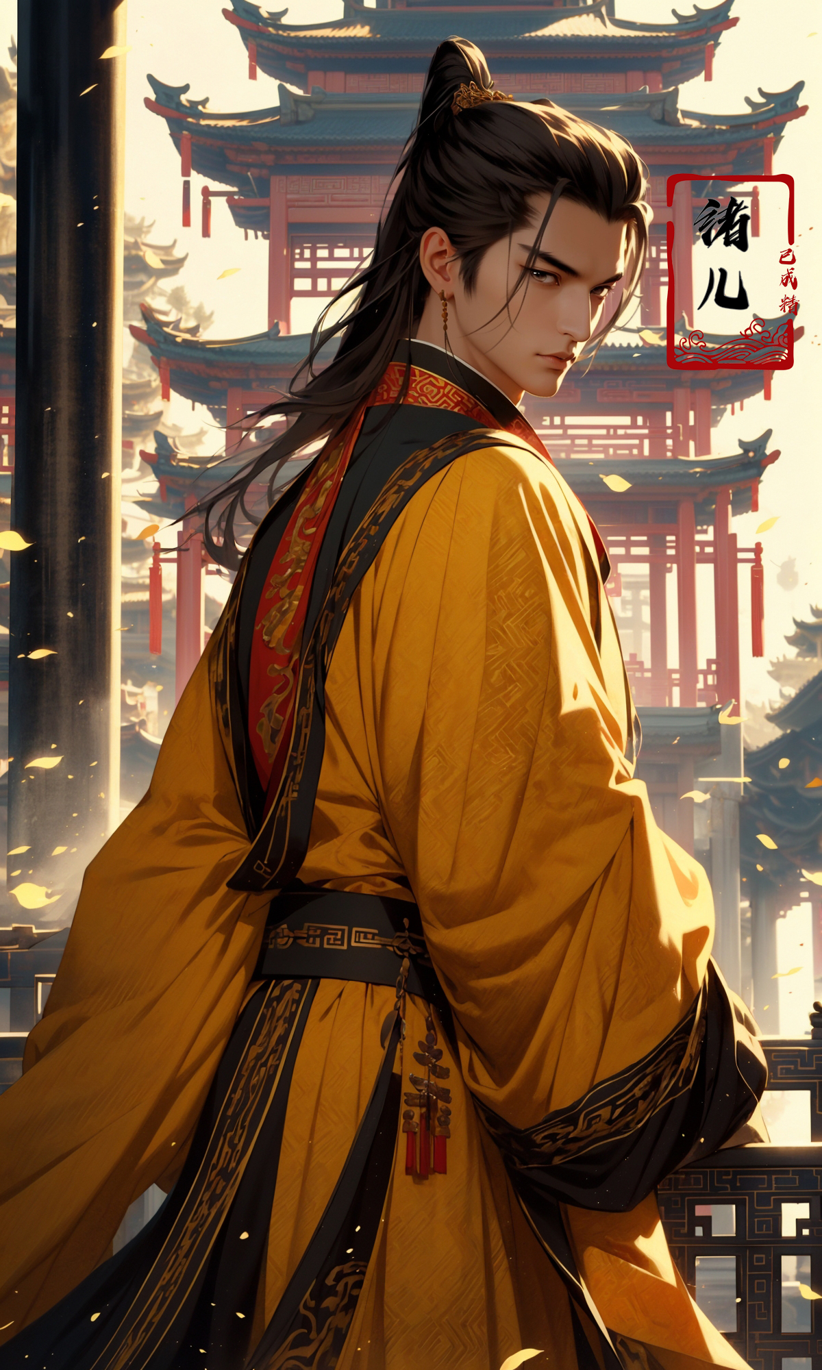 606247209521968580-535954091-Epic CG masterpiece, A Chinese Tang dynasty emperor,by guopei Wuxia,handsome, MAX Masculinity, straight crown, golden Taoist rob.jpg